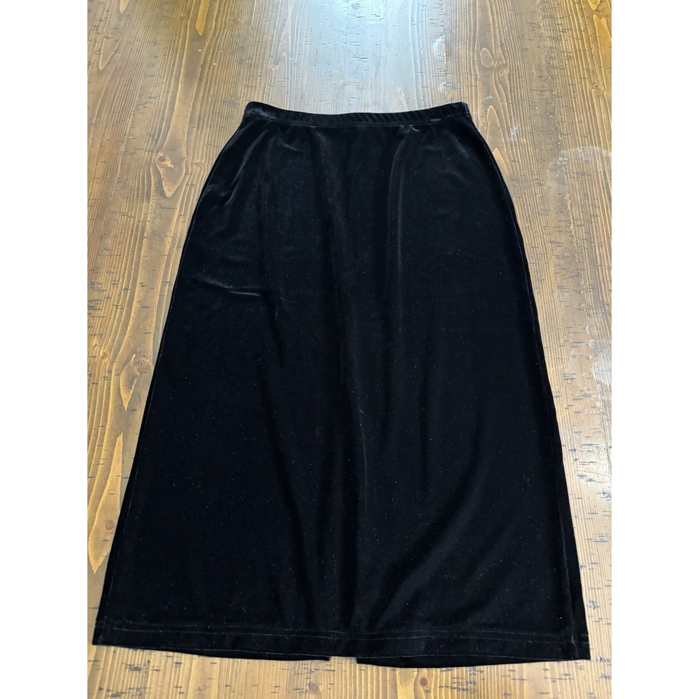 Bebe Black Velvet Midi Skirt Small S 90s Y2K Dark Romantic Gothic Back Slit